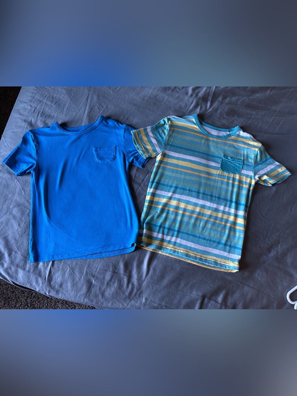 Little Sleepies Bright Blue & Teal Striped Short Sleeve Pocket Tees